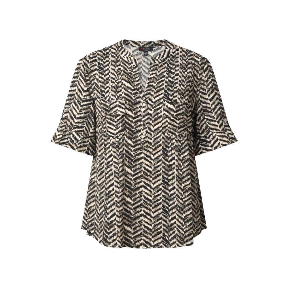 Cocomo Women's Plus Size 3X Black Beige Animal Print Pintuck Short Sleeve Top